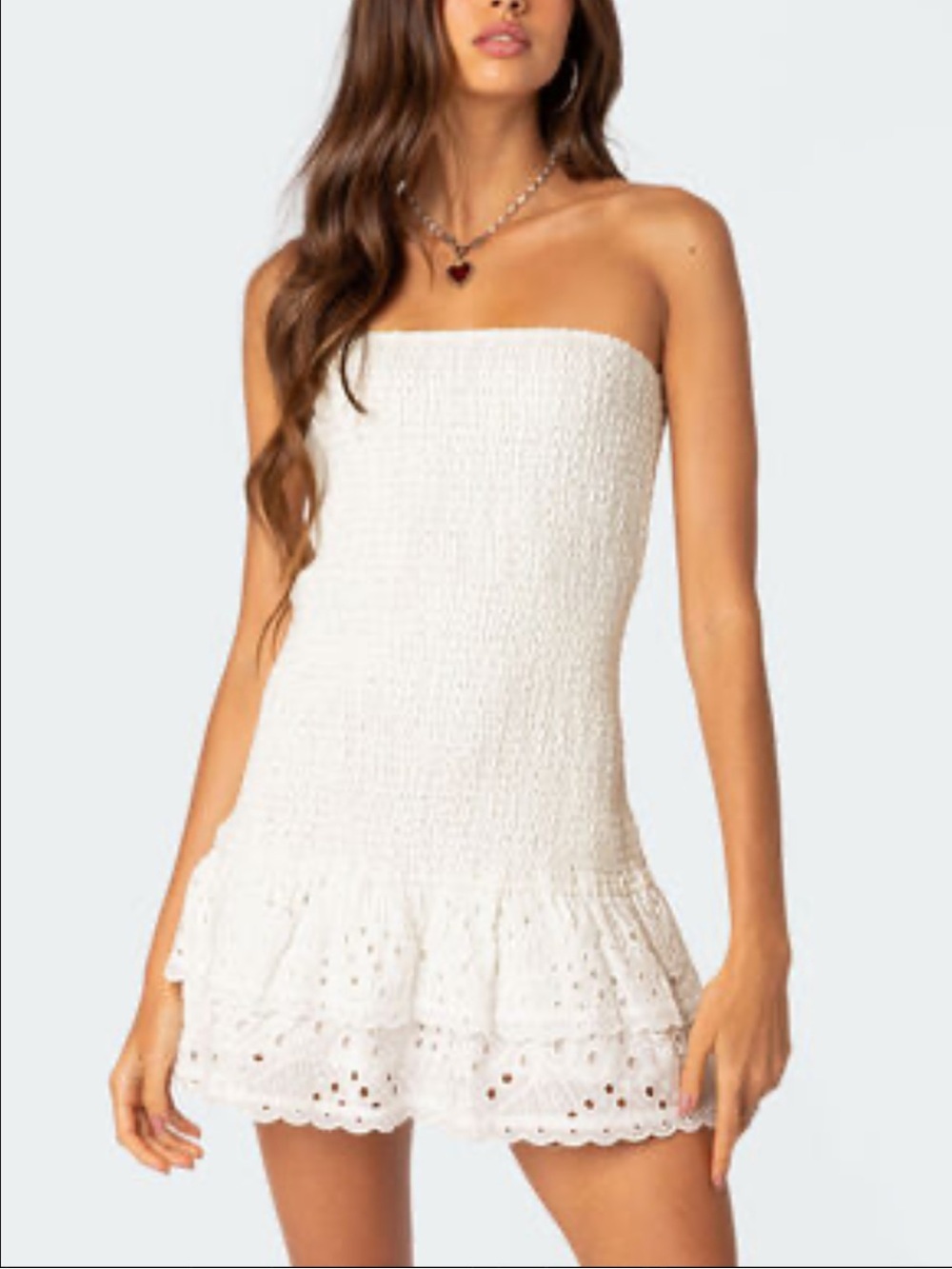 Edikted Livia Lacey Cotton Scrunch Mini Dress
